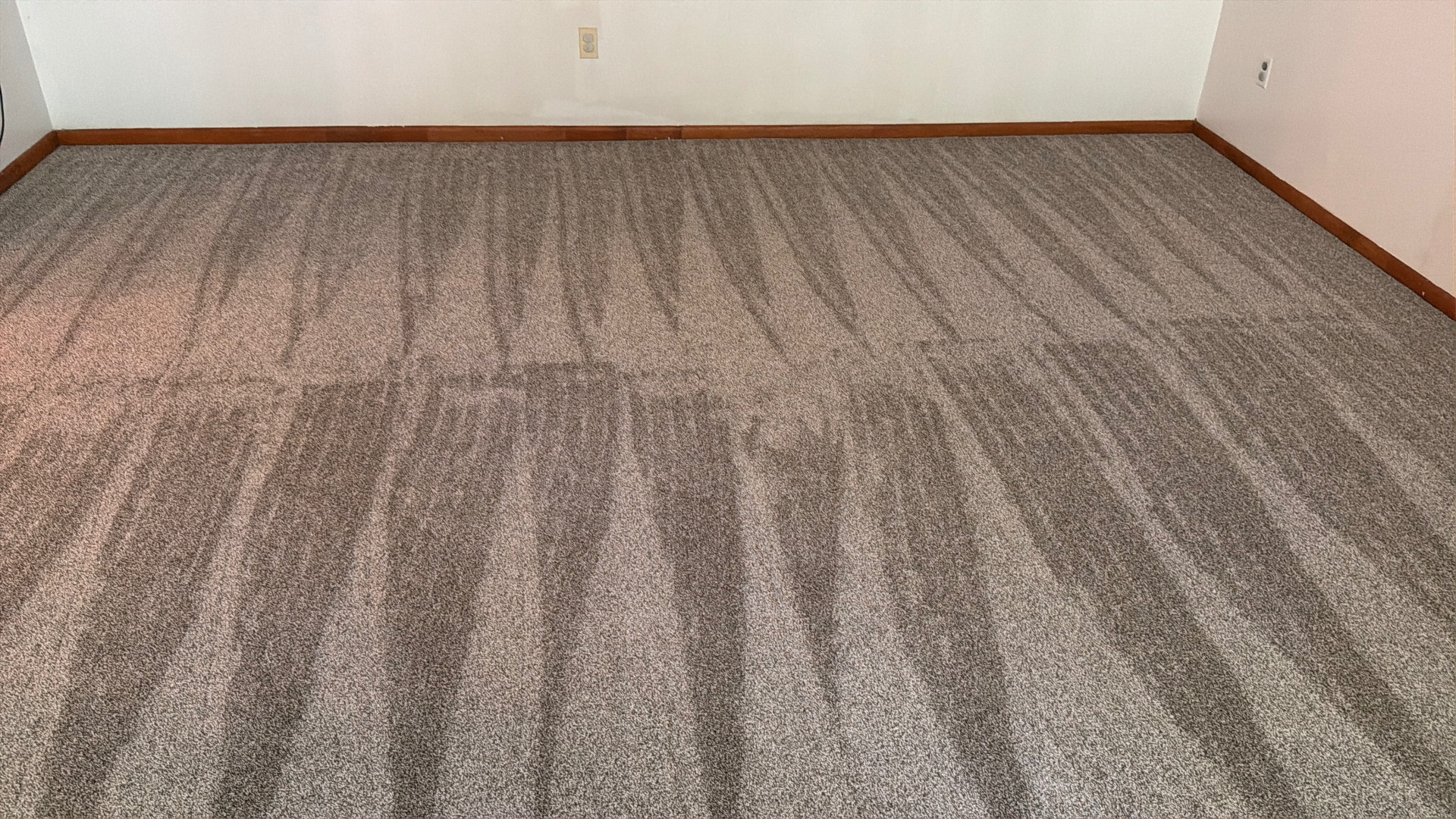 Freshly vacuumed carpet with clean lines in an empty living room after a Clean & Shine visit